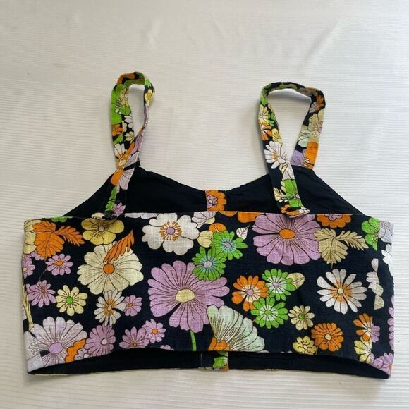MAJE Liseven Floral Crop Top Woven Cotton Multicolor Button Front Size 3 - Picture 5 of 7